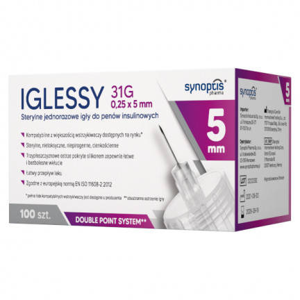 IGLESSY sterylne jednorazowe igły do penów insulinowych 0,31x5mmx100szt